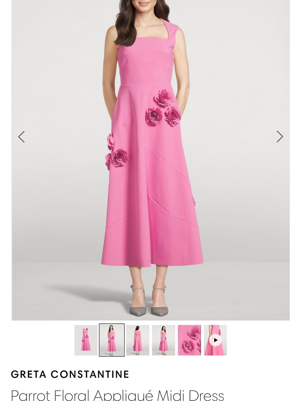 Parrot Pink Floral Appliqué Midi Dress